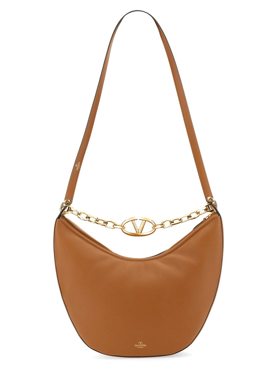 VALENTINO GARAVANI    VLOGO MOON MEDIUM LEATHER HOBO BAG WITH CHAIN