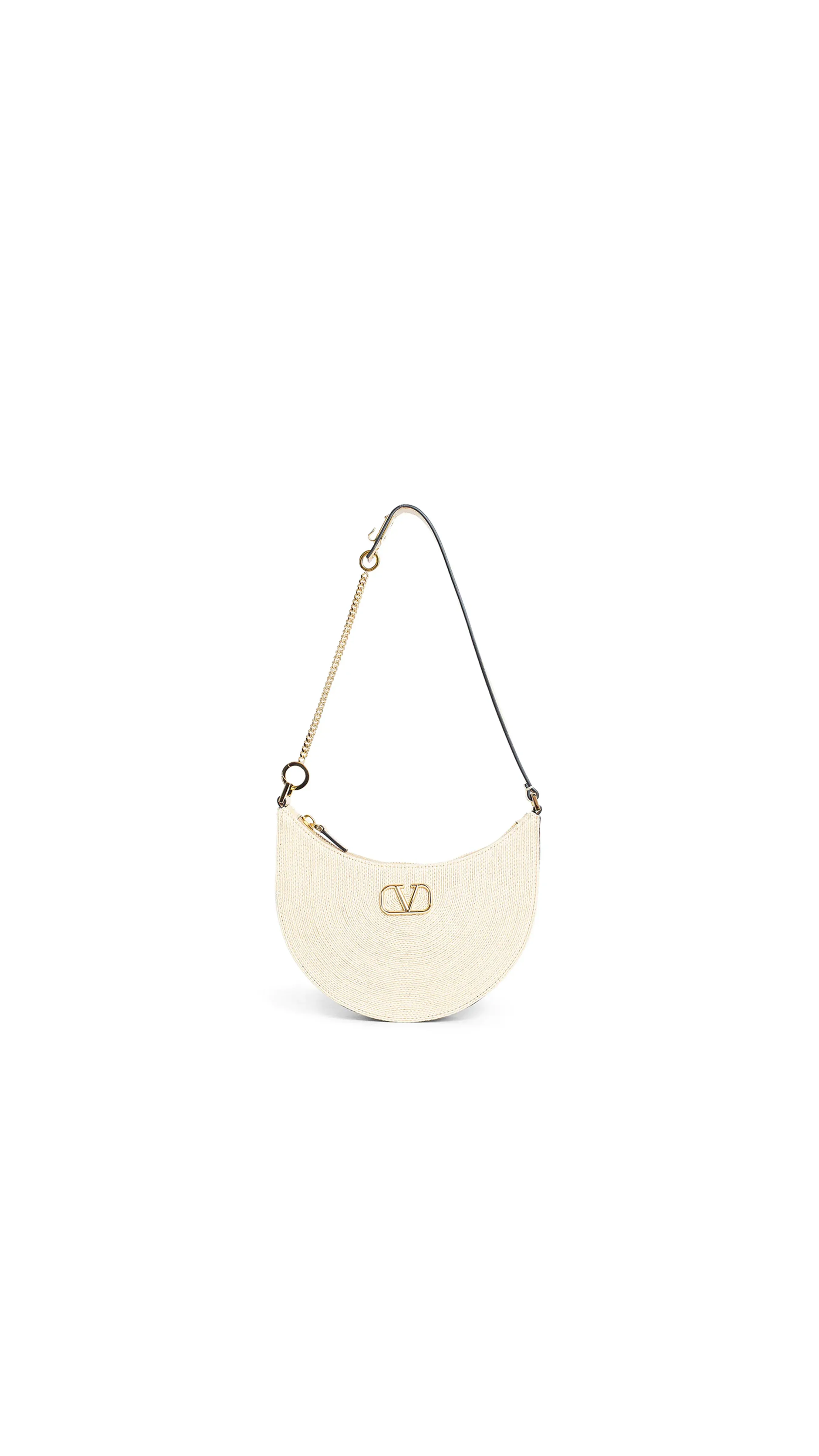 Vlogo Signature Mini Hobo Bag in Woven Raffia - Natural