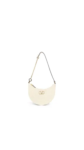 Vlogo Signature Mini Hobo Bag in Woven Raffia - Natural